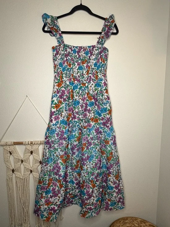 Anthropologie Roller Rabbit Dress Blomst Doe Silk Cotton Floral Shirred Sundress - Picture 11 of 12